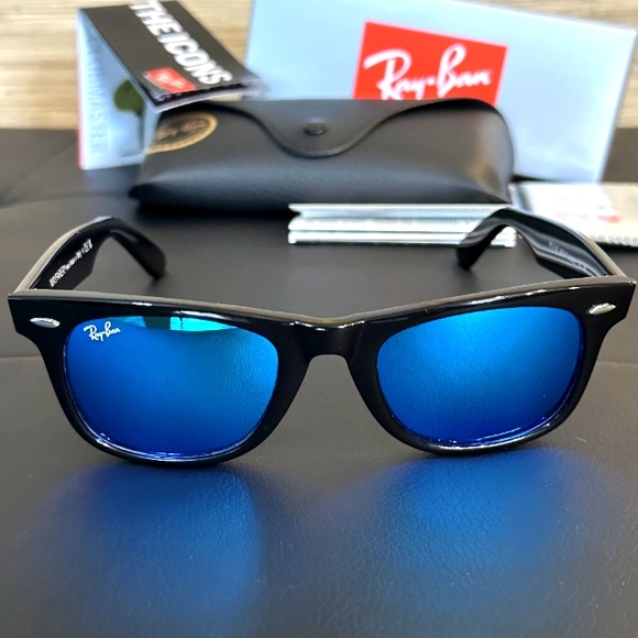 LIKE NEW RayBan Wayfarer RB2140 Blue Mirror Ray ban sunglasses - Picture 6 of 16